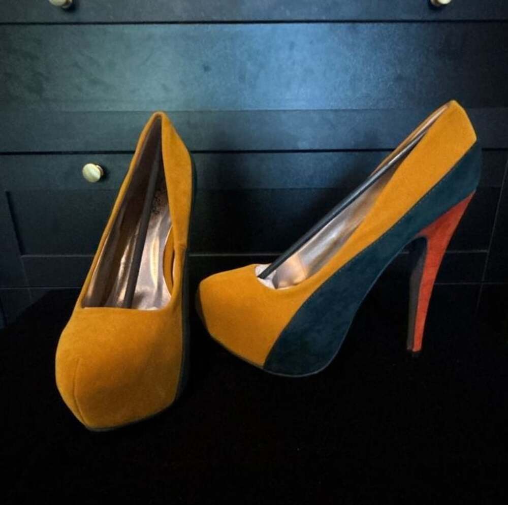 Qupid Penelope 44X Multi-Colored Suede Platform Pumps